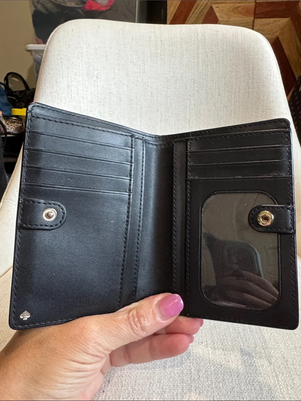 kate spade Black Pebbled Leather Bifold Wallet